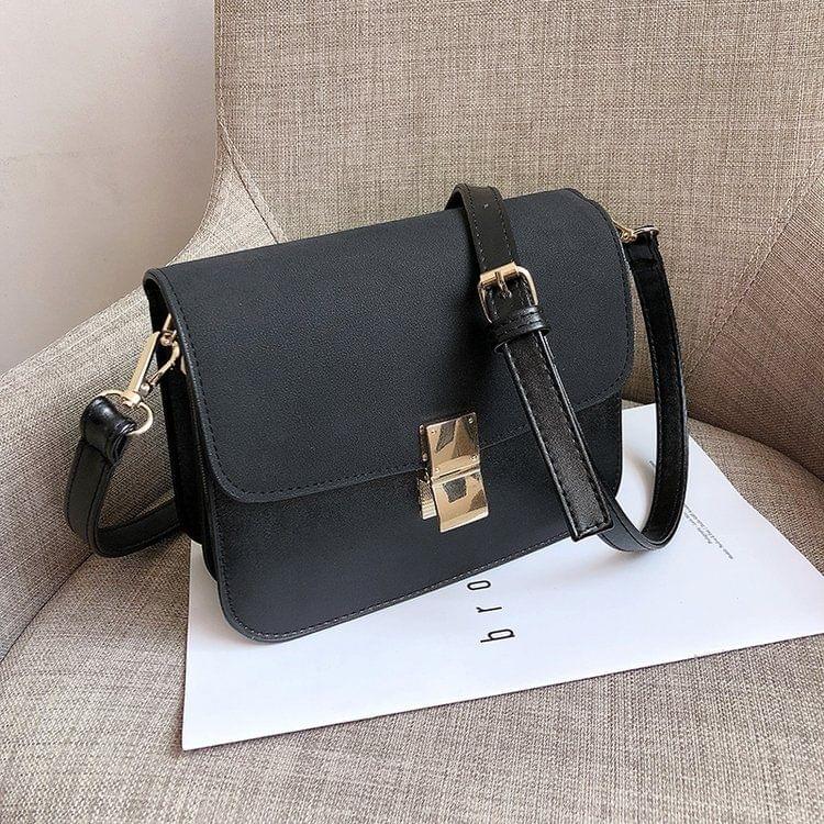 Lock Buckle Matte Color Matching PU Leather Single Shoulder Bag Ladies Handbag Messenger Bag (Black)