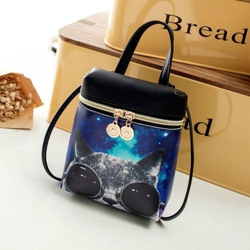 Women Cartoon Messenger Bags PU Leather Mini Female Shoulder Bag(cat)