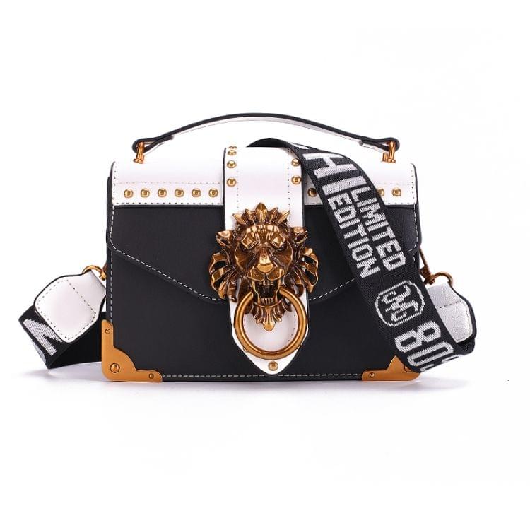 Metal Lion Head Mini Small Square Pack Shoulder Bag Crossbody Package Clutch Women Wallet Handbags(Black)