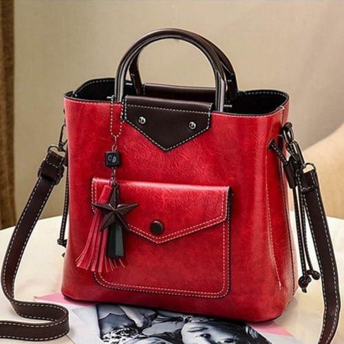 Leisure Fashion PU Slant Shoulder Bag Tassel Bucket Bag Handbag(Red)