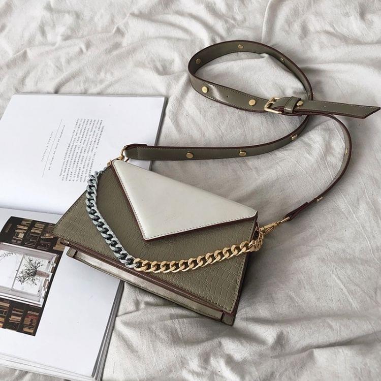 Crocodile Texture Color Matching Magnetic Buckle PU Single Shoulder Bag Ladies Handbag Messenger Bag (Green)