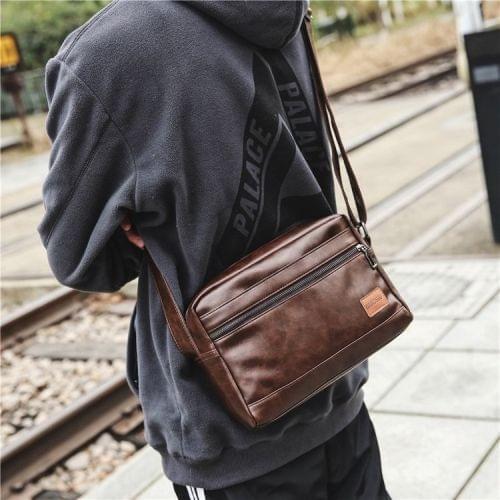PU Leather Men Travel Shoulder Crossbody Handbag Bags (Brown)