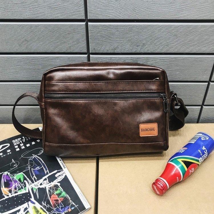 PU Leather Men Travel Shoulder Crossbody Handbag Bags (Brown)