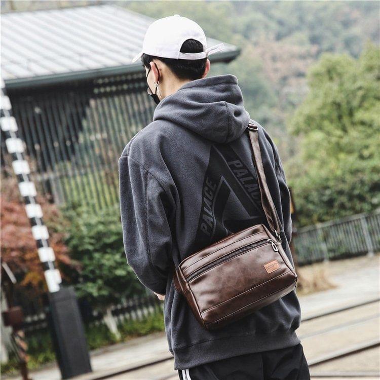PU Leather Men Travel Shoulder Crossbody Handbag Bags (Brown)