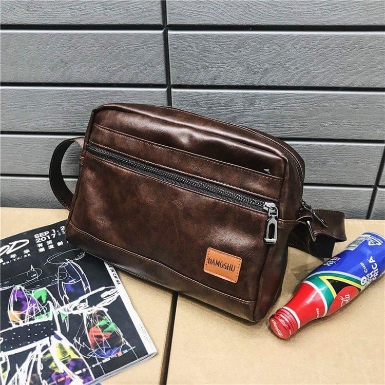 PU Leather Men Travel Shoulder Crossbody Handbag Bags (Brown)