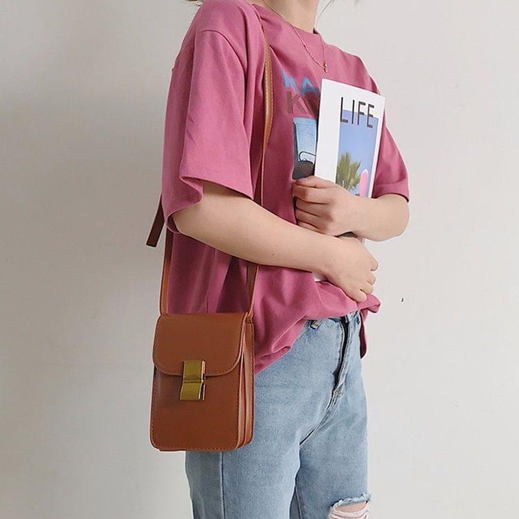 Pure Color PU Lock Buckle Single Shoulder Bag Cellphone Bag Ladies Handbag Messenger Bag (Brown)