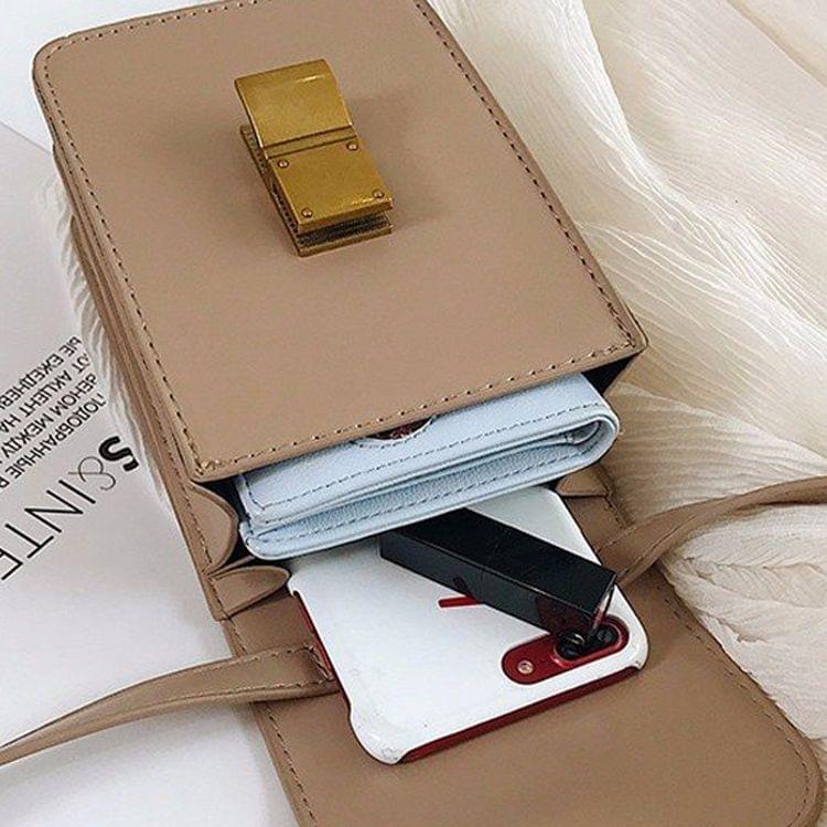 Pure Color PU Lock Buckle Single Shoulder Bag Cellphone Bag Ladies Handbag Messenger Bag (Brown)