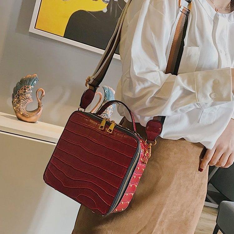 Crocodile Box Style PU Leather Single Shoulder Bag Ladies Handbag Messenger Bag (Red)