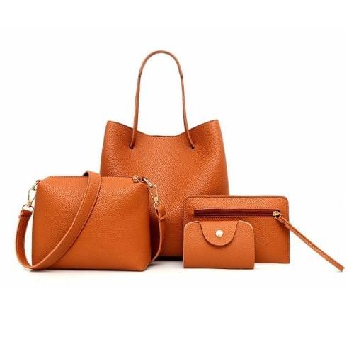 4 in 1 PU Leather Casual Shoulder Bag Messenger Bag Ladies Handbag (Brown)