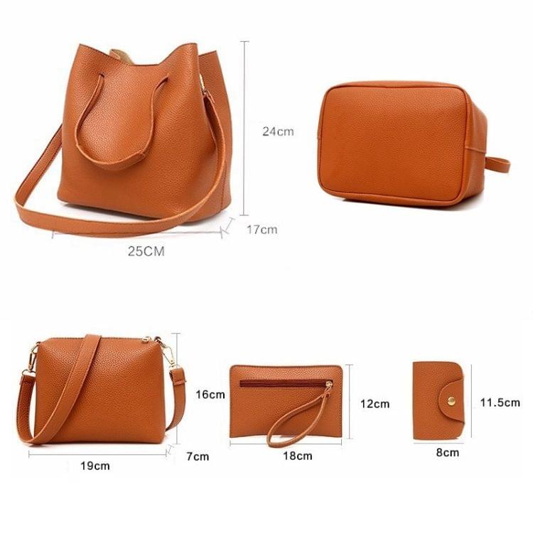 4 in 1 PU Leather Casual Shoulder Bag Messenger Bag Ladies Handbag (Brown)