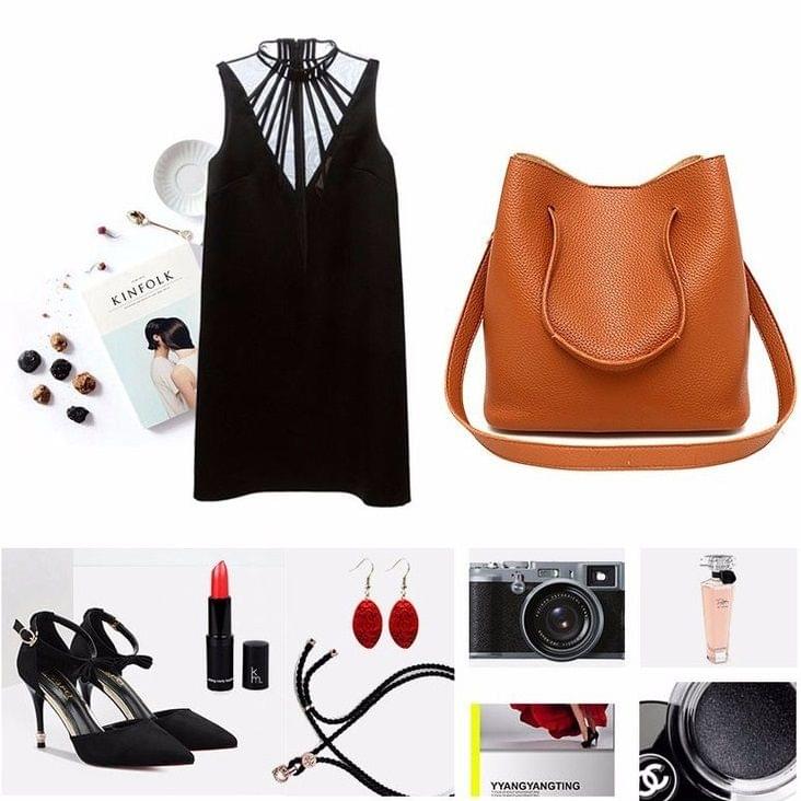 4 in 1 PU Leather Casual Shoulder Bag Messenger Bag Ladies Handbag (Brown)