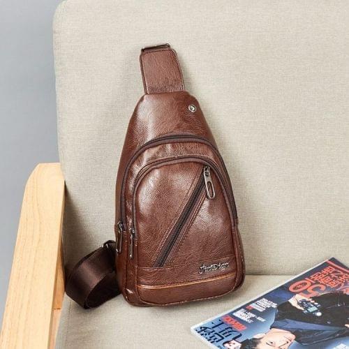 PU Leather Single Shoulder Bag Travel Chest Crossbody Bag (Brown)