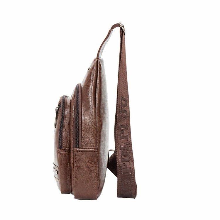 PU Leather Single Shoulder Bag Travel Chest Crossbody Bag (Brown)