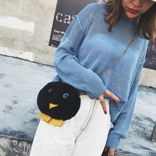 Cute Chick Plush Shoulder Bag Messenger Bag Ladies Handbag Chain Bag (Black)