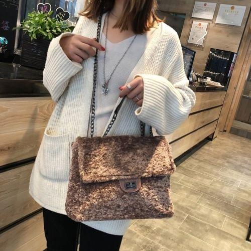 Leisure Fashion Clain Plush Slant Shoulder Bag(Brown)