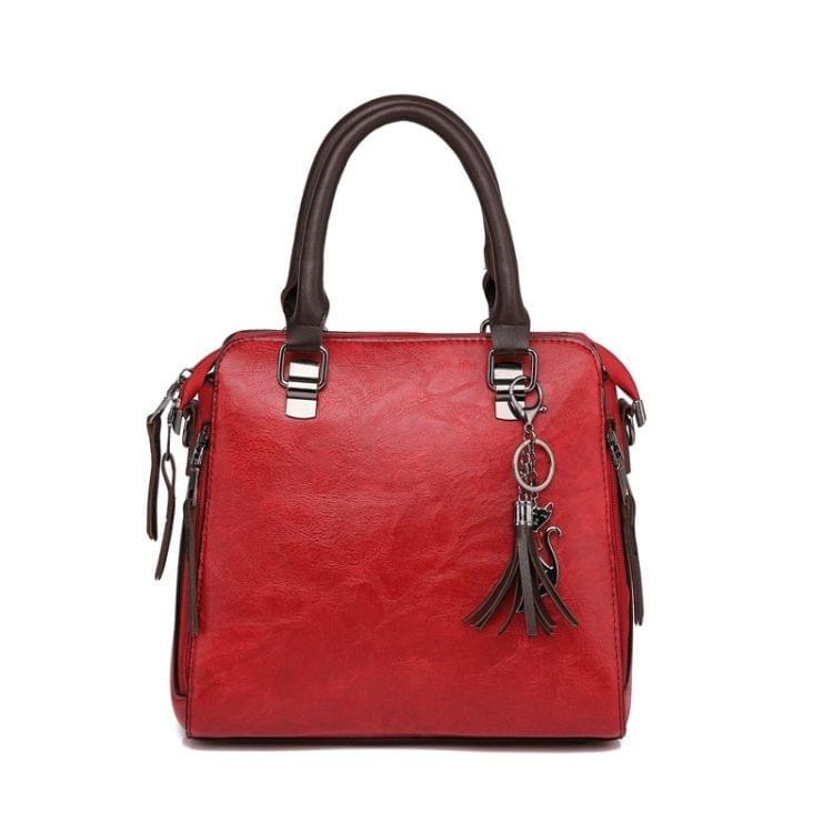 4 in 1 Crazy Horse Texture PU Leather Shoulder Bag Ladies Handbag Messenger Bag with Tassel (Red)