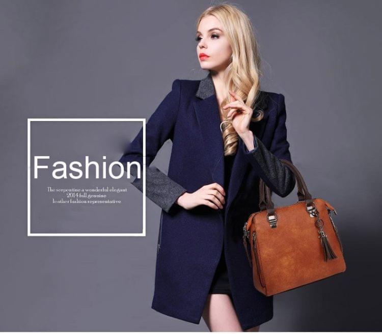 4 in 1 Crazy Horse Texture PU Leather Shoulder Bag Ladies Handbag Messenger Bag with Tassel (Red)
