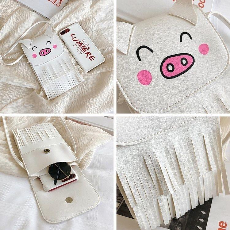 Pig Shape Tassel PU Single Shoulder Bag Cellphone Bag Ladies Messenger Bag (Grey)