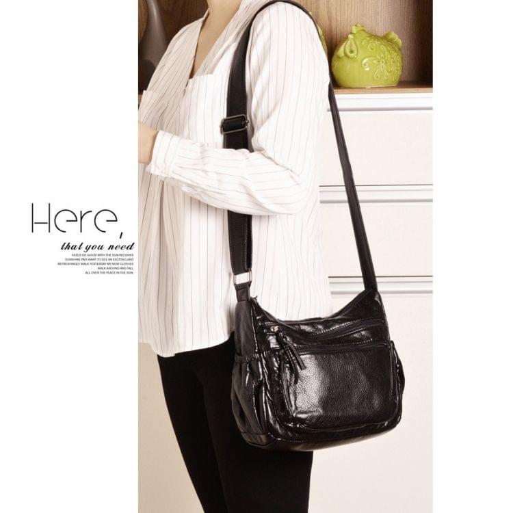 Solid Color PU Shoulder Bag Ladies Messenger Bag Soft Backpack Travel Bag (Black)