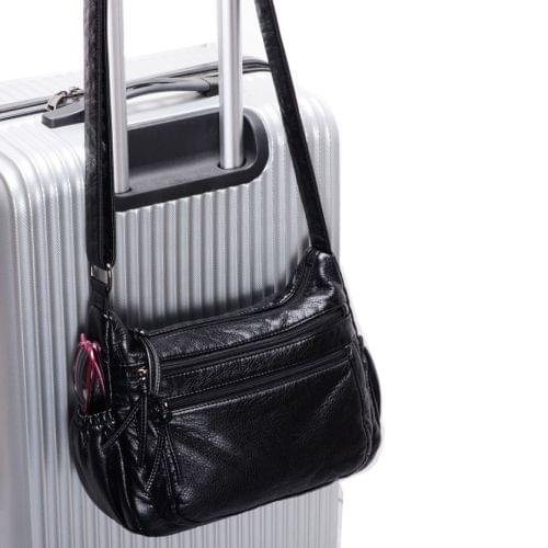 Solid Color PU Shoulder Bag Ladies Messenger Bag Soft Backpack Travel Bag (Black)