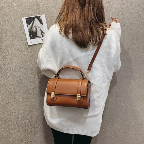 Dual Pressed-buckle PU Leather Single Shoulder Bag Ladies Handbag Messenger Bag (Brown)