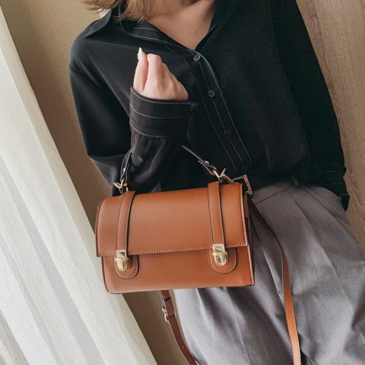 Dual Pressed-buckle PU Leather Single Shoulder Bag Ladies Handbag Messenger Bag (Brown)