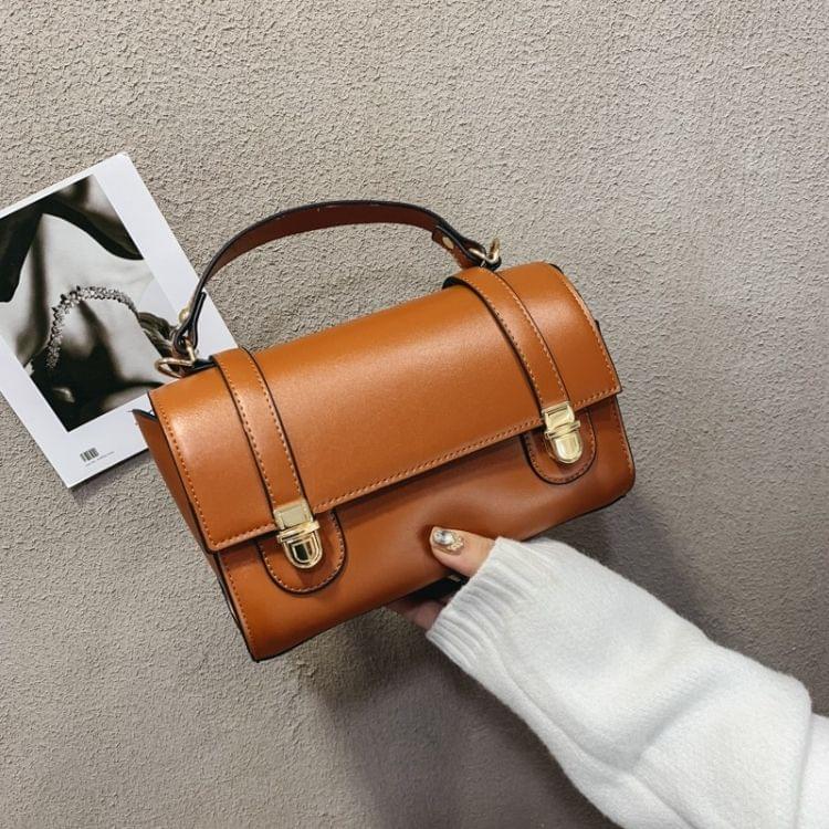 Dual Pressed-buckle PU Leather Single Shoulder Bag Ladies Handbag Messenger Bag (Brown)