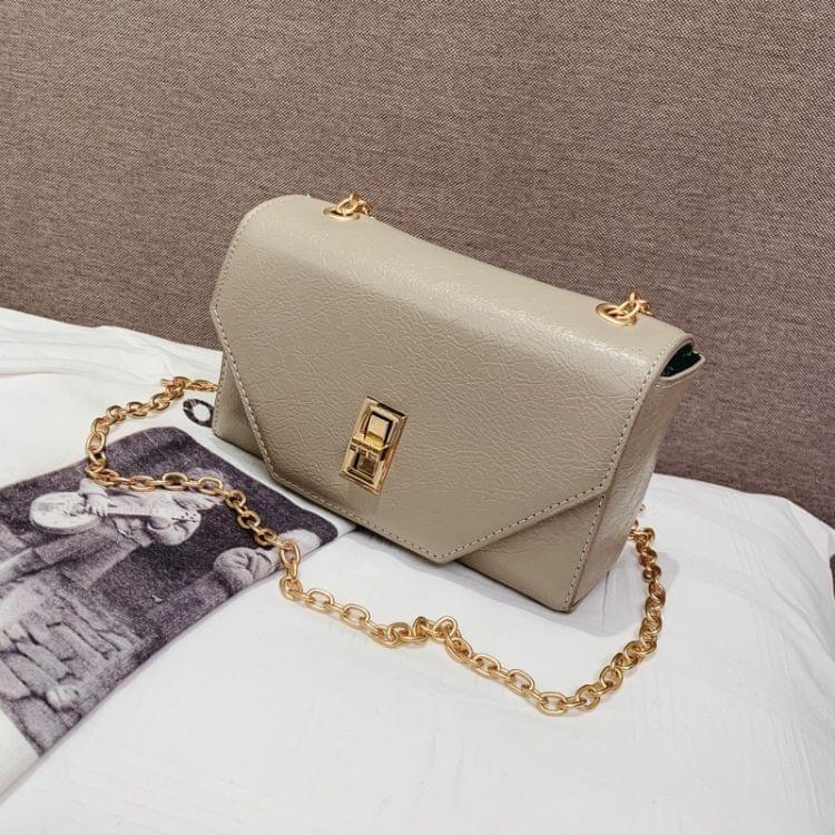 Wrinkled Skin PU Leather Single Shoulder Bag Ladies Handbag Messenger Bag (Beige)