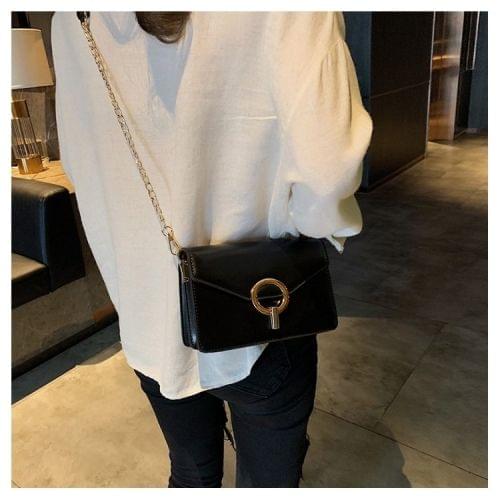 Metal Lock Small Square Bag PU Leather Single Shoulder Bag Ladies Handbag Messenger Bag (Black)