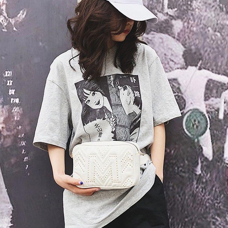 Rivet PU Leather Chain Single Shoulder Bag Waist Bag Messenger Bag (White)