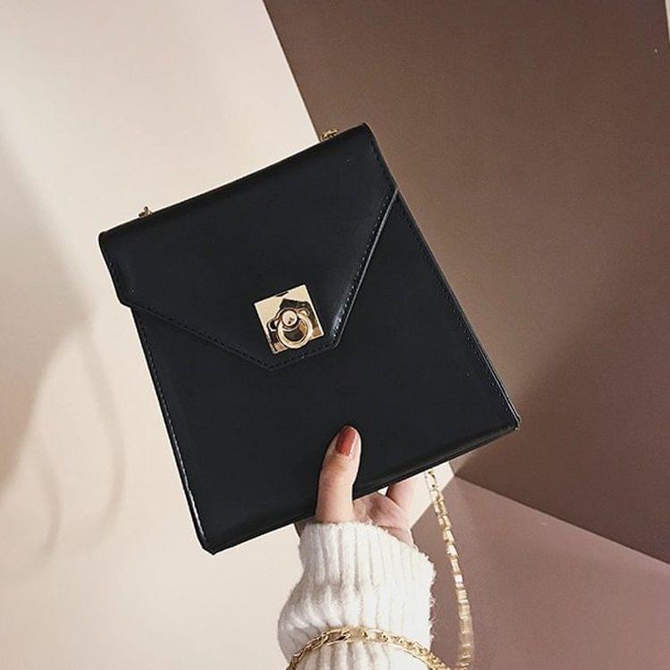 Magnetic Buckle PU Leather Chain-strap Single Shoulder Bag Ladies Handbag Messenger Bag (Black)
