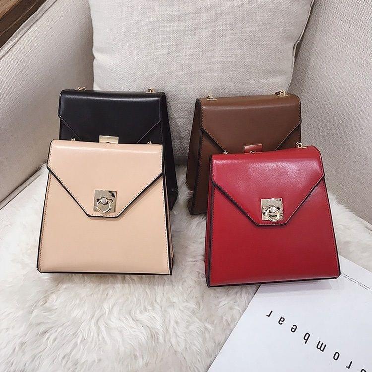 Magnetic Buckle PU Leather Chain-strap Single Shoulder Bag Ladies Handbag Messenger Bag (Black)