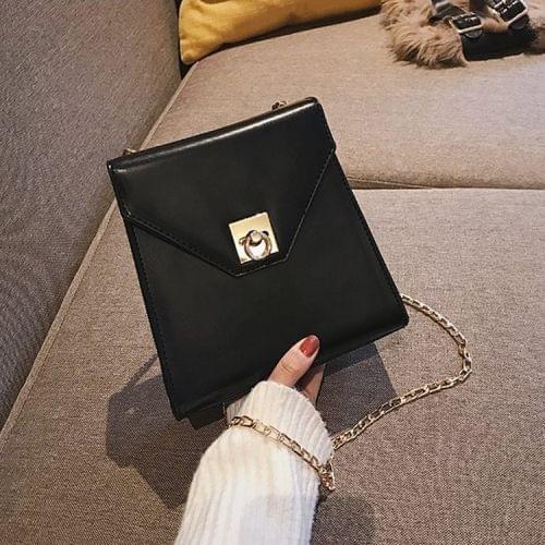 Magnetic Buckle PU Leather Chain-strap Single Shoulder Bag Ladies Handbag Messenger Bag (Black)