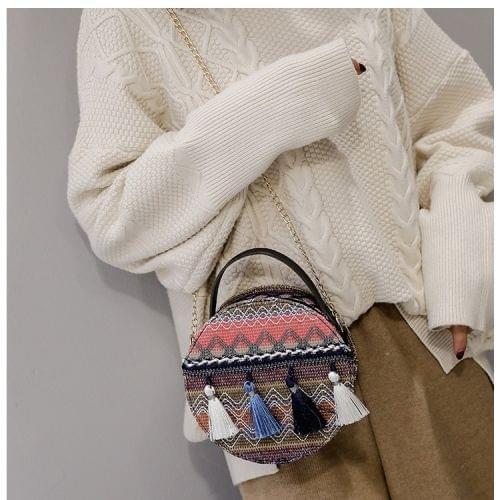 Bohemian Tassel Single Shoulder Bag Ladies Small Round Bag Messenger Bag Handbag (Purple)