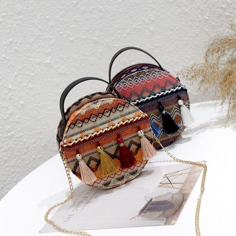 Bohemian Tassel Single Shoulder Bag Ladies Small Round Bag Messenger Bag Handbag (Purple)