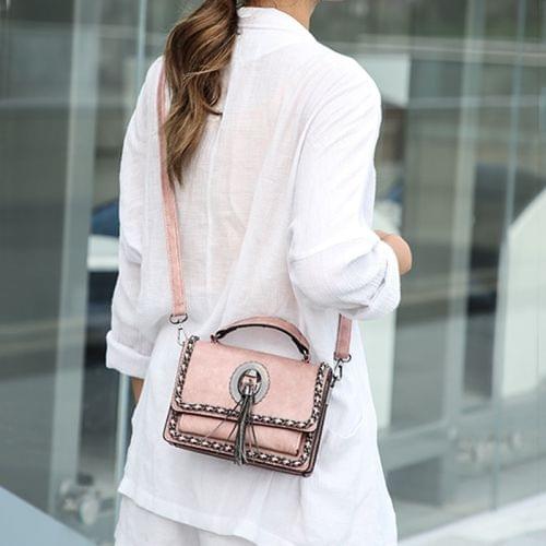 Retro Tassel PU Leather Shoulder Bag Ladies Handbag Messenger Bag (Pink)