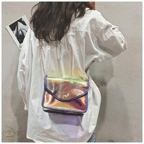 Laser Color Plastics Shoulder Bag Messenger Bag Chain Bag Ladies Handbag (Blue)