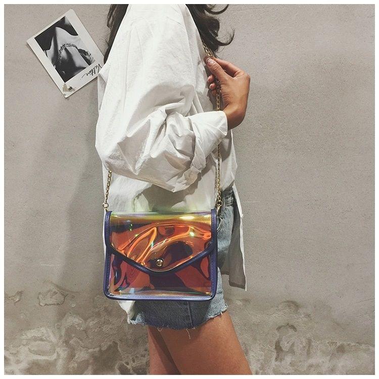 Laser Color Plastics Shoulder Bag Messenger Bag Chain Bag Ladies Handbag (Blue)