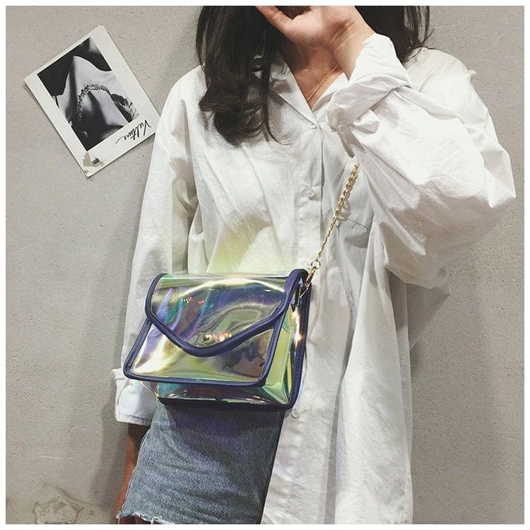 Laser Color Plastics Shoulder Bag Messenger Bag Chain Bag Ladies Handbag (Blue)