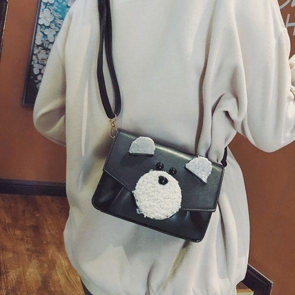 Cattoon Puppy PU Leather Shoulder Bag Messenger Bag Ladies Handbag (Black)