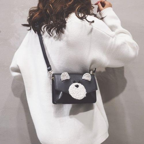 Cattoon Puppy PU Leather Shoulder Bag Messenger Bag Ladies Handbag (Black)