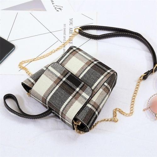 Plaid Texture Leisure Fashion PU Leather Chain Slant Shoulder Bag Handbag (Black)
