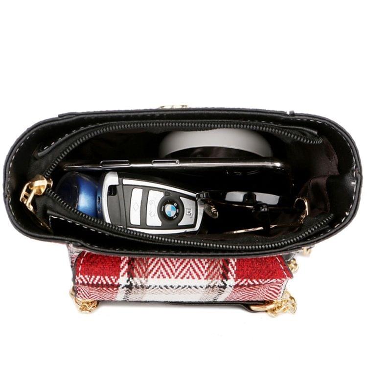 Plaid Texture Leisure Fashion PU Leather Chain Slant Shoulder Bag Handbag (Black)