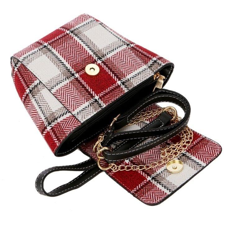 Plaid Texture Leisure Fashion PU Leather Chain Slant Shoulder Bag Handbag (Black)