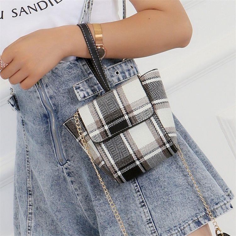 Plaid Texture Leisure Fashion PU Leather Chain Slant Shoulder Bag Handbag (Black)