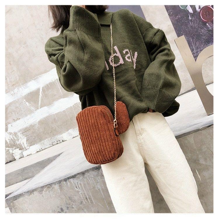 Cactus Fashion Plush Women Tote Chain Phone Case Messenger Bag (Brown)