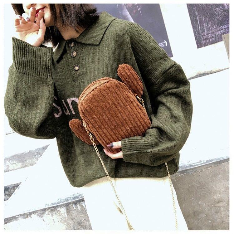 Cactus Fashion Plush Women Tote Chain Phone Case Messenger Bag (Brown)