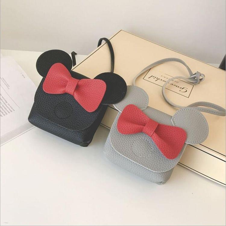3 PCS Mini  Children Bowknot Handbag For Girls Cartoon PU Leather Shoulder Bag(Black)