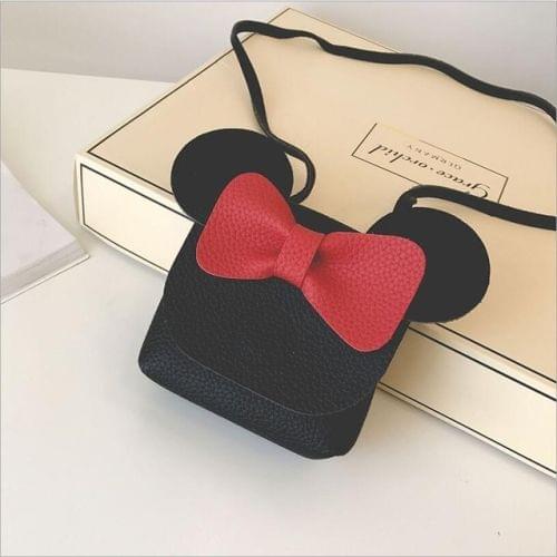 3 PCS Mini  Children Bowknot Handbag For Girls Cartoon PU Leather Shoulder Bag(Black)