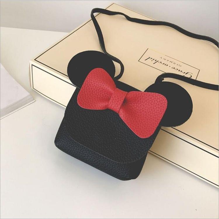 3 PCS Mini  Children Bowknot Handbag For Girls Cartoon PU Leather Shoulder Bag(Black)